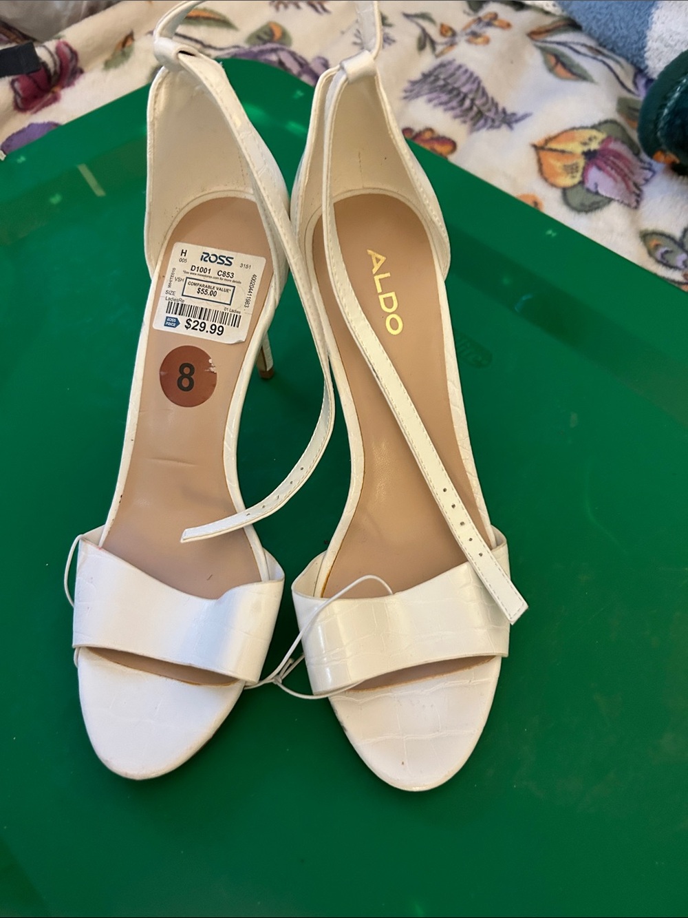 ALDO White Croc-Embossed Strappy High Heel Sandals